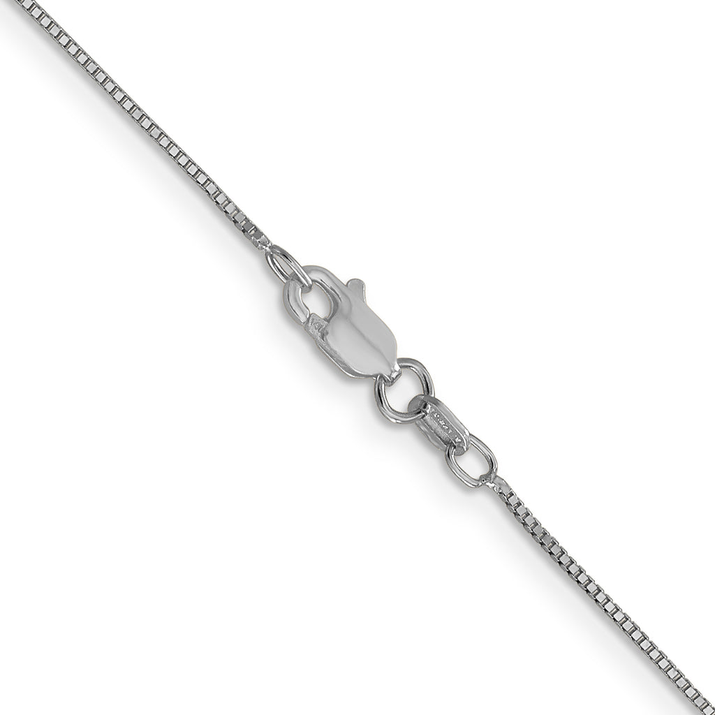 14K white gold box chain, lobster clasp.