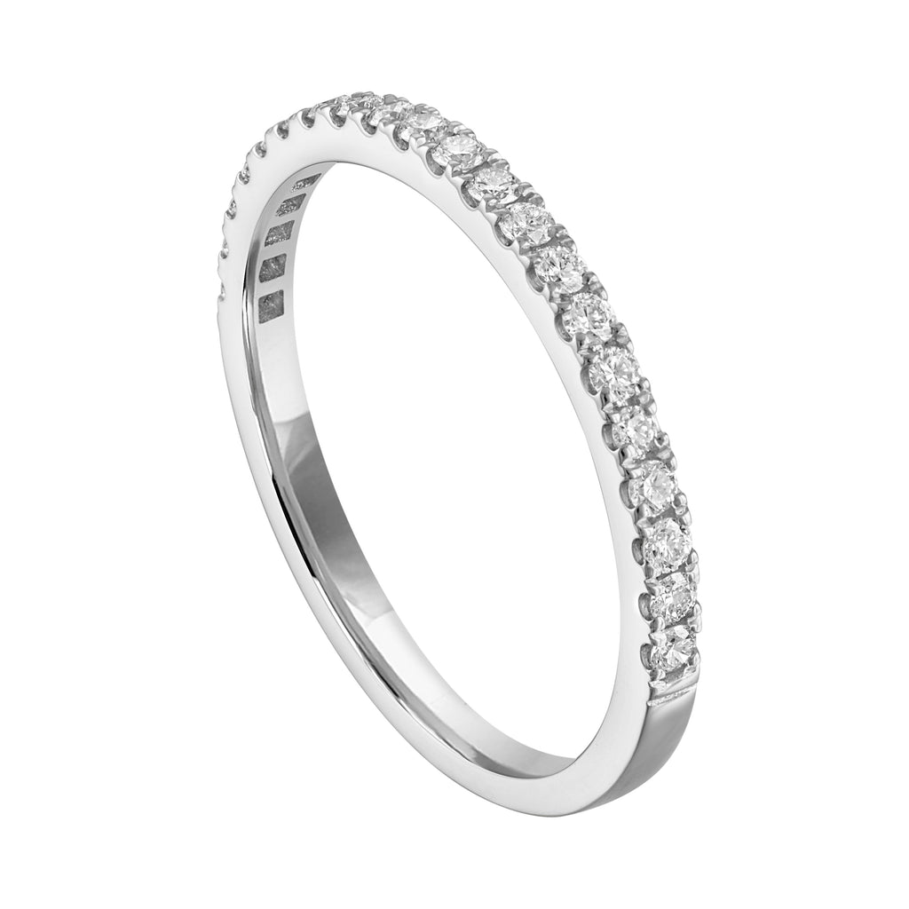 White gold band with round diamonds.