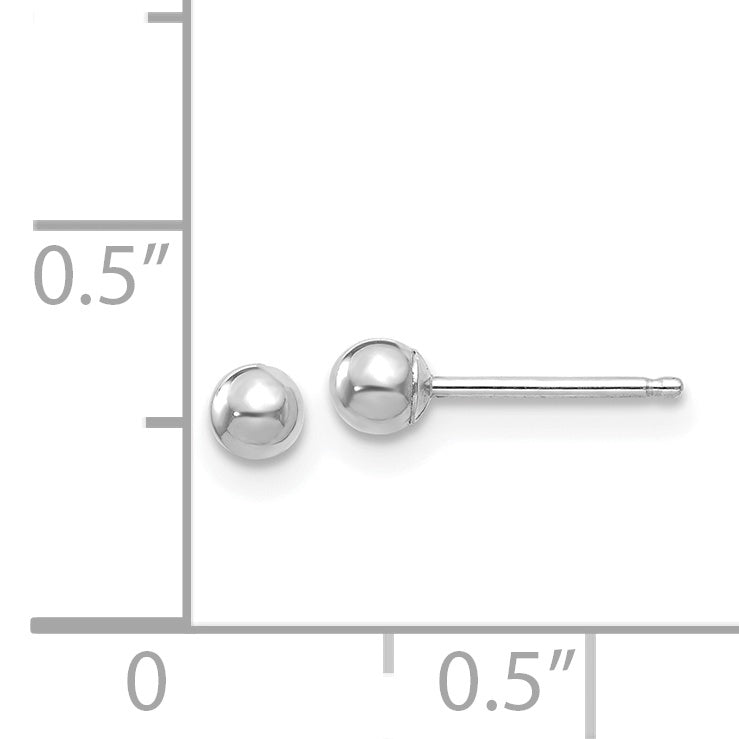 14K white gold stud earrings, polished finish.