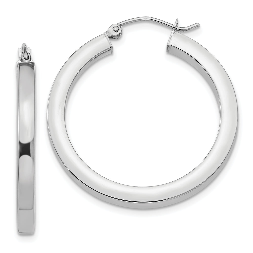 14K white gold medium hoop earrings.
