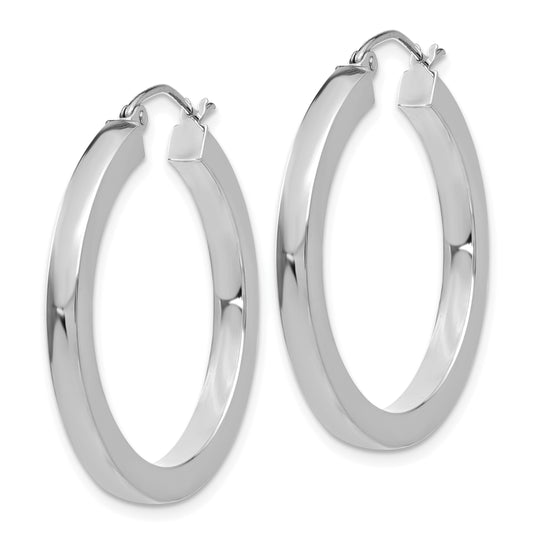14K white gold medium hoop earrings.