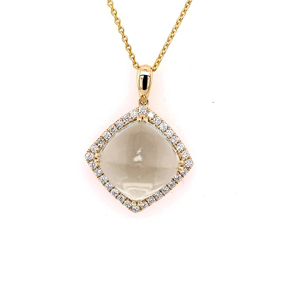 Pendant Color Gemstone Necklace in 14 Karat Yellow with 1 Sugarloaf Prasiolite 8.86ctw