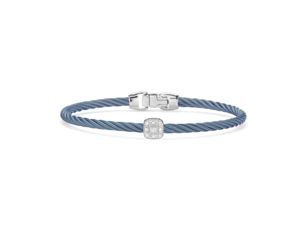 Natural Diamond Bracelet in Stainless Steel - 18 Karat White - Blue with 0.05ctw Round Diamond