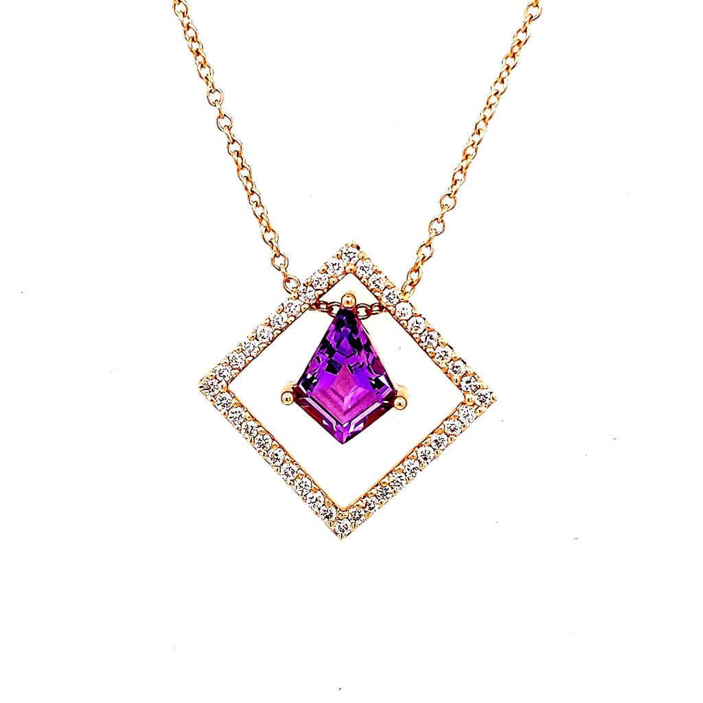 Pendant Semi-Precious Color Collection Color Gemstone Necklace in 14 Karat Rose with 1 Kite Amethyst 0.50ctw