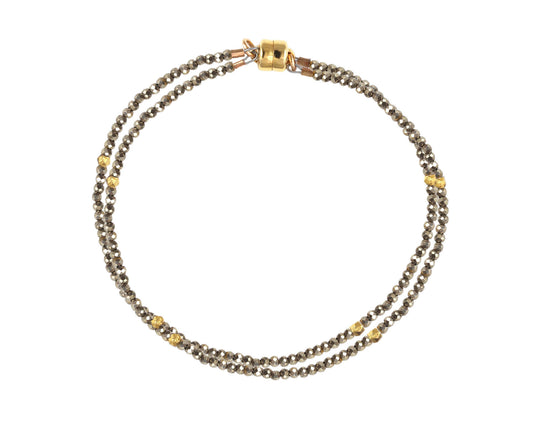 Gold-filled pyrite bead bracelet with magnetic clasp.