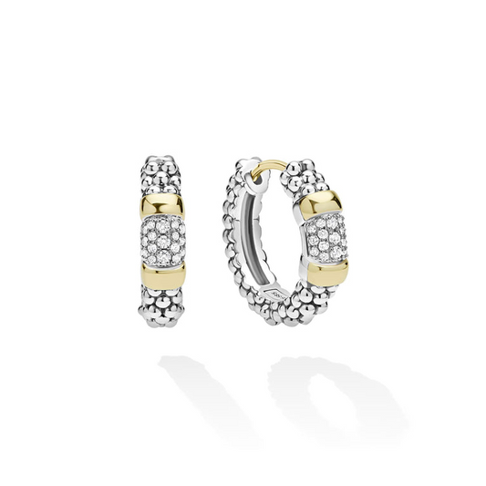 Lagos Signature Caviar Collection Huggie Natural Diamond Earrings in Sterling Silver - 14 Karat White - Yellow with 0.19ctw G/H SI1-SI2 Round Diamond