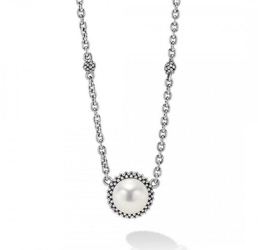 LAGOS Luna Collection Freshwater Pearl Color Gemstone Necklace in Sterling Silver with 1 Round Pearl