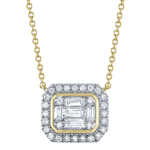 14K yellow gold necklace with diamond pendant.