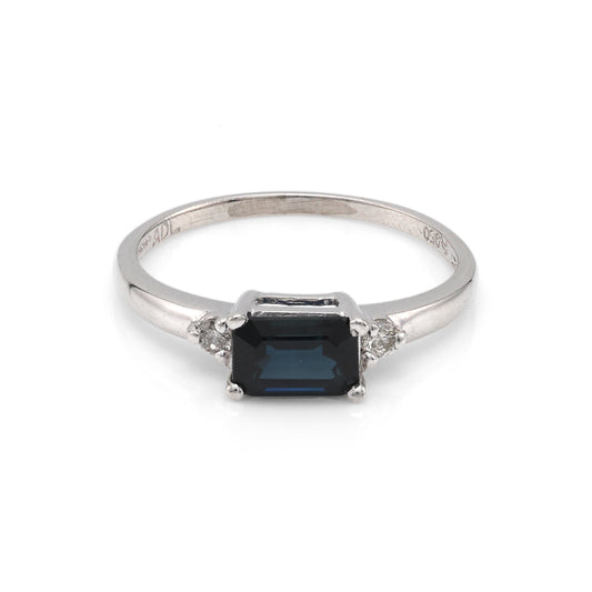 M Estate Collection Color Gemstone Ring in Platinum White with 1 Emerald Blue Sapphire 0.51ctw 5.8mm-5.8mm