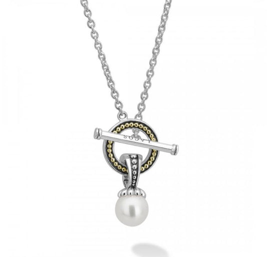 Drop Lagos Luna Collection Color Gemstone Necklace in Sterling Silver - 18 Karat White - Yellow with 1 Freshwater Pearl