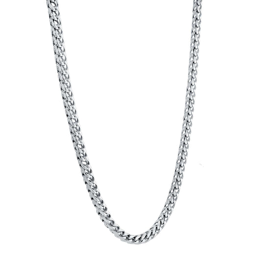 Polished white metal Franco chain.
