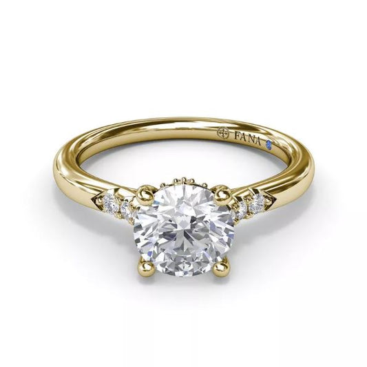 Hidden Accent Natural Diamond Semi-Mount Engagement Ring in 14 Karat Yellow with 14 Round Diamonds, totaling 0.16ctw