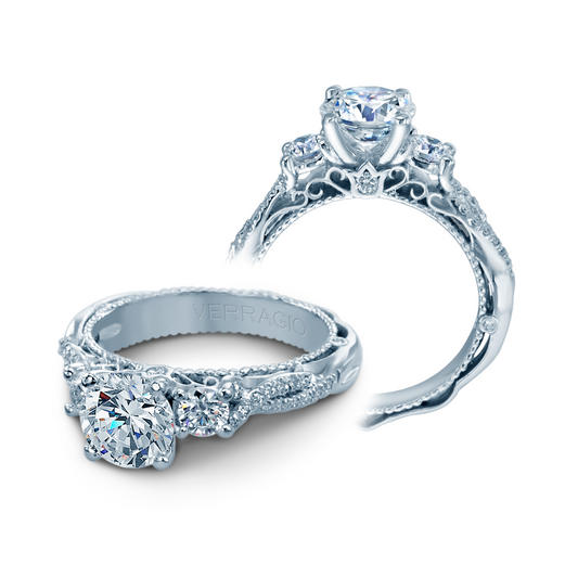 Venetian Collection 3-Stone Vintage Mined Diamond Engagement Ring in 18 Karat White with 0.45ctw F/G VS2 Round Diamonds