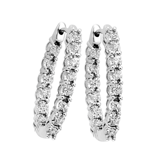Medium Hoop Natural Diamond Earrings in 14 Karat White with 0.50ctw H/I I1 Round Diamonds