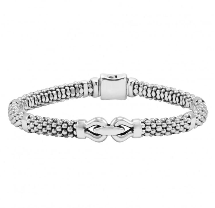 Sterling silver caviar rope bracelet, intricate design.