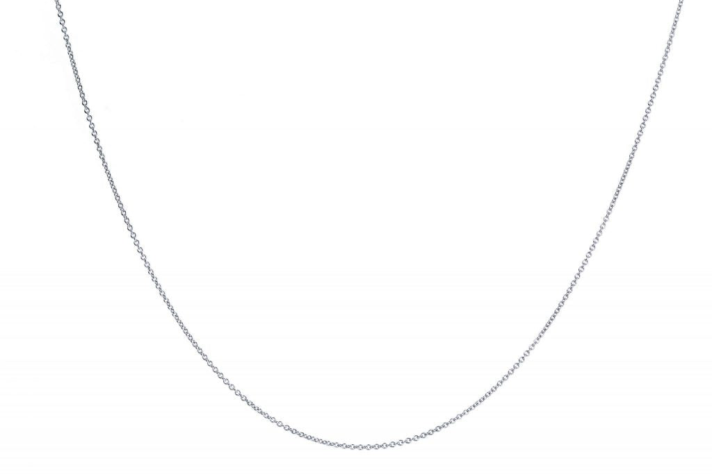 14K white gold polished cable chain.