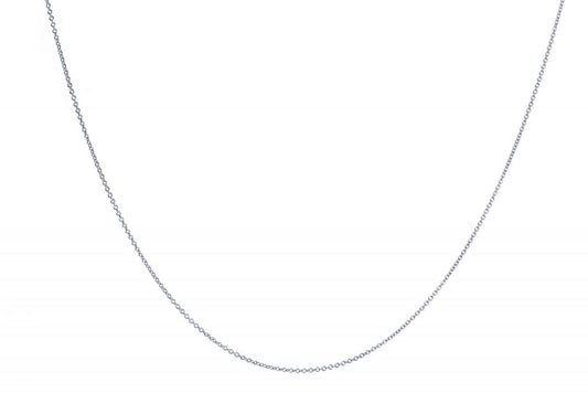 14K white gold polished cable chain.