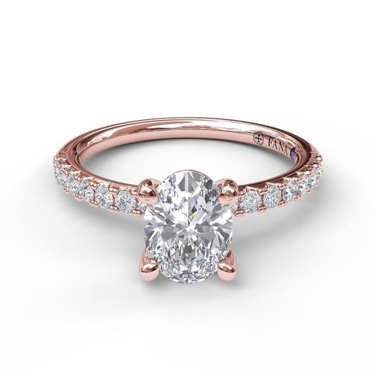 Fana Hidden Accent Natural Diamond Semi-Mount Engagement Ring in 14 Karat Rose with 34 Round Diamonds, Color: G/H, Clarity: SI1, totaling 0.40ctw