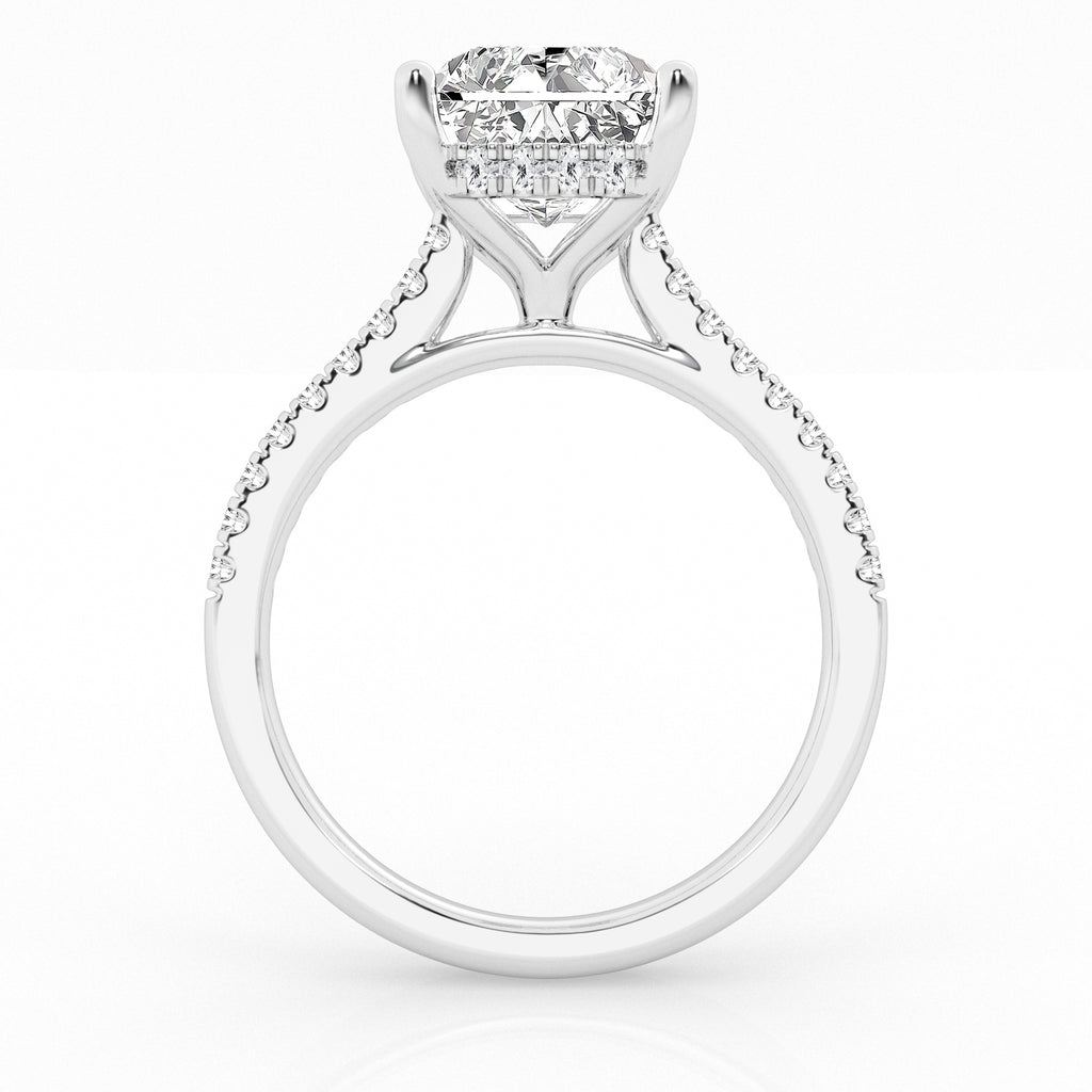 Radiant lab-grown diamond engagement ring, white gold.