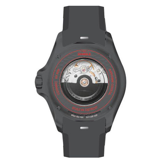 Black watch with visible mechanical movement.