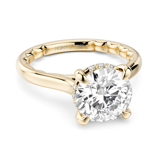 Noam Carver Hidden Accent Natural Diamond Semi-Mount Engagement Ring in 14 Karat Yellow Gold with 12 Round Diamonds 0.07ctw