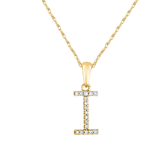 Gold necklace with diamond-studded "I" pendant.