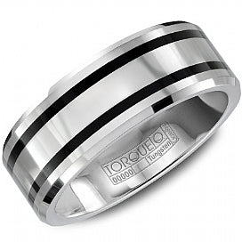 Carved Band (No Stones) in Tungsten Carbide White - Black 8MM