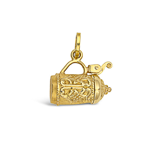14K Yellow Gold Beer Stein Charm with Operational Lid