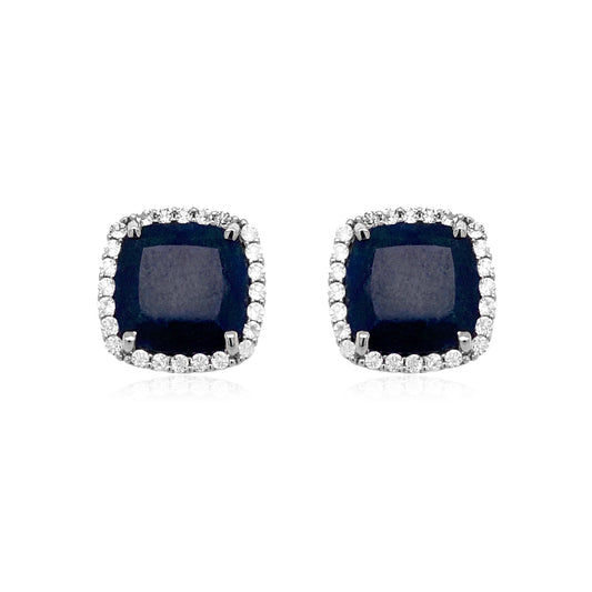 Cushion-cut quartz earrings in sterling silver.