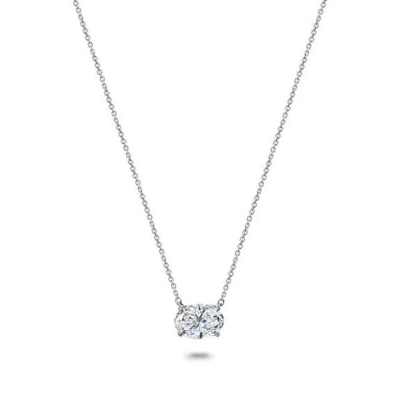 Oval lab-grown diamond necklace, white gold.