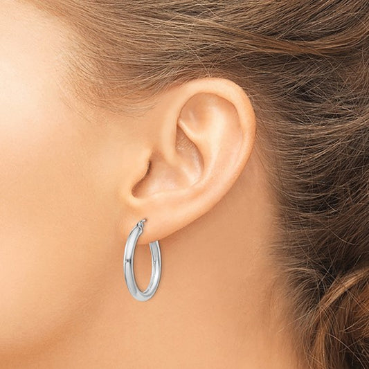 Sterling silver polished medium hoop earring.