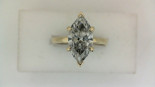 Hidden Accent Lab-Grown Diamond Complete Engagement Ring in 14 Karat Yellow with 1 Marquise Lab Grown Diamond, Color: E, Clarity: VS2, totaling 2.01ctw