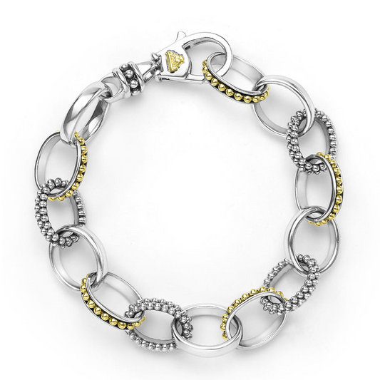 LAGOS Signature Caviar Collection Bracelet (No Stones) in Sterling Silver 18 Karat White Yellow Gold
