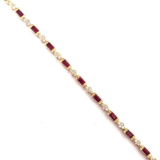 Color Gemstone Bracelet in 14 Karat Yellow with 18 Baguette Rubies 2.61ctw
