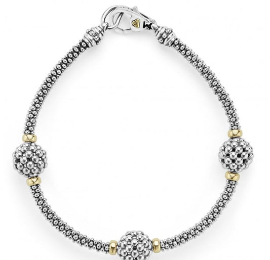 Signature Caviar Collection Caviar Bracelet (No Stones) in Sterling Silver - 18 Karat White - Yellow