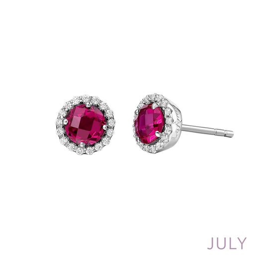 Stud Color Gemstone Earrings in Platinum Bonded Sterling Silver White with 2 Round Simulated Rubies