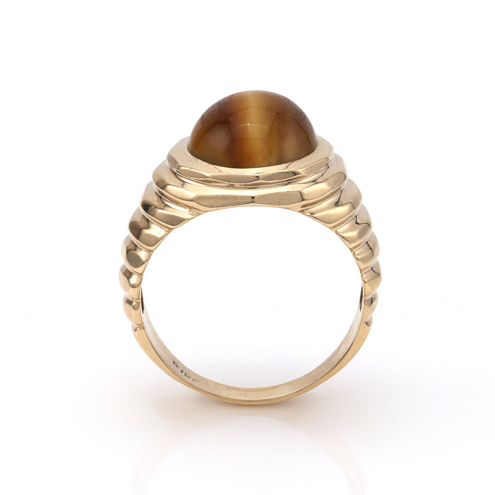 10K gold ring with cabochon Tiger Eye.