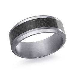 Tantalum grey carved band, polished finish, 8MM.
