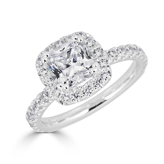 Halo Lab-Grown Diamond Semi-Mount Engagement Ring in 14 Karat White with 36 Round Lab Grown Diamonds, totaling 0.60ctw