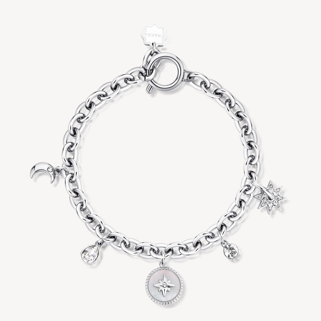 Charm Simulated Diamond Bracelet in Stainless Steel
