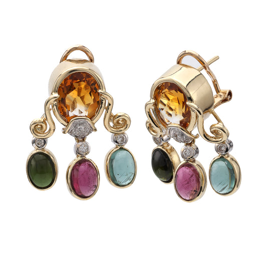 Chandelier earrings with citrines and tourmalines.