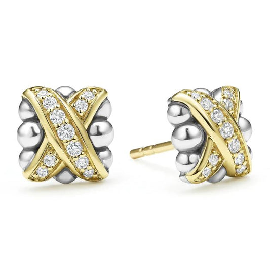Caviar Lux Collection Stud Natural Diamond Earrings in Sterling Silver - 18 Karat White - Yellow with 0.16ctw Round Diamonds
