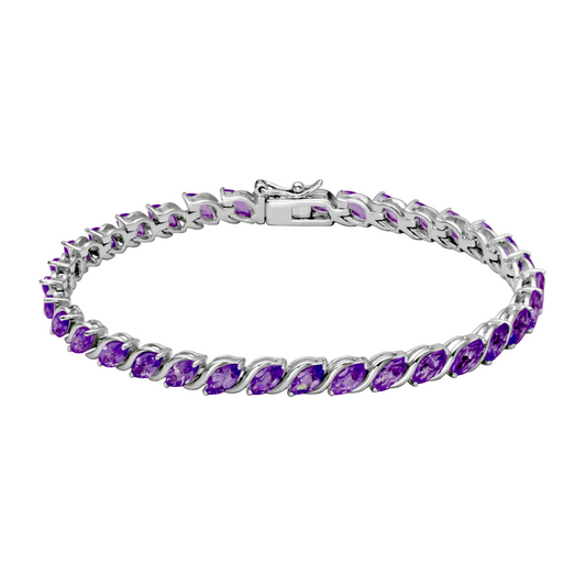 Sterling silver bracelet with marquise amethysts.