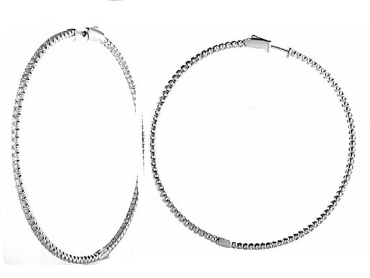 Large Hoop Natural Diamond Earrings in 14 Karat White with 3.57ctw Round Diamonds