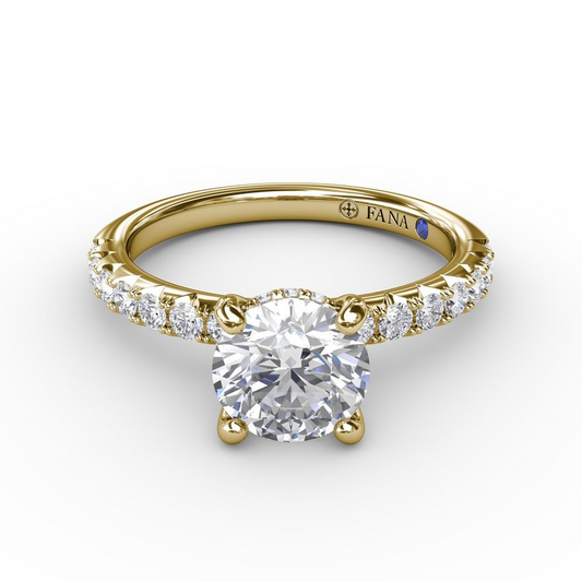 Hidden Accent Natural Diamond Semi-Mount Engagement Ring in 14 Karat Yellow with 16 Round Diamonds, totaling 0.42ctw