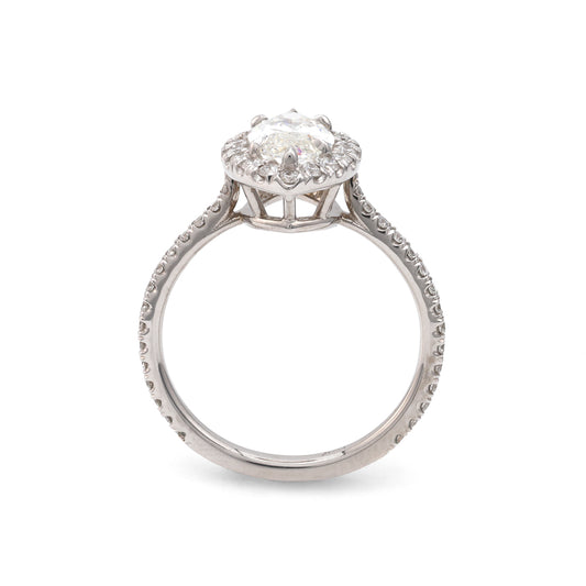Halo Side Stone Natural Diamond Complete Engagement Ring in 18 Karat White with 1 Marquise Diamond, Color: I, Clarity: VS2, totaling 1.52ctw