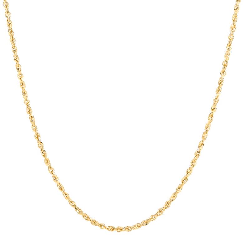 14K yellow gold diamond-cut rope chain.