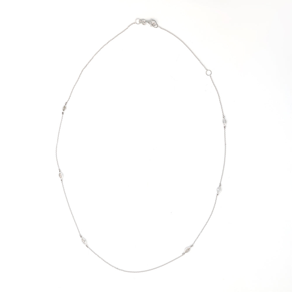 14K white gold necklace with marquise diamonds.