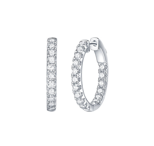 Lab-grown diamond hoop earrings in white gold.