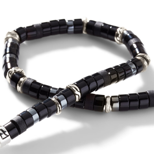 Bead Color Gemstone Bracelet in Sterling Silver White Round Black Onyx